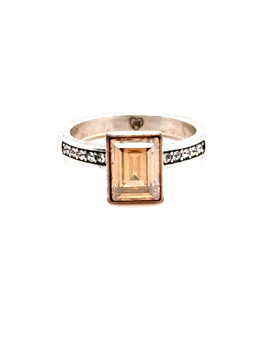 Brighton Silver Ring with Champagne Rectangular Stone and Crystal Accents